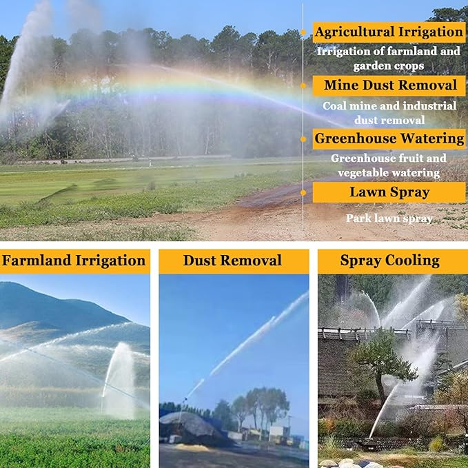 Farm Irrigation Sprinkler with Pressure Gauge, 2" Farm Irrigation Spray Gun, 360° Rotary Large Area Watering Spray, Flange Connection, for Farmland, Farm, Industrial Dust Removal