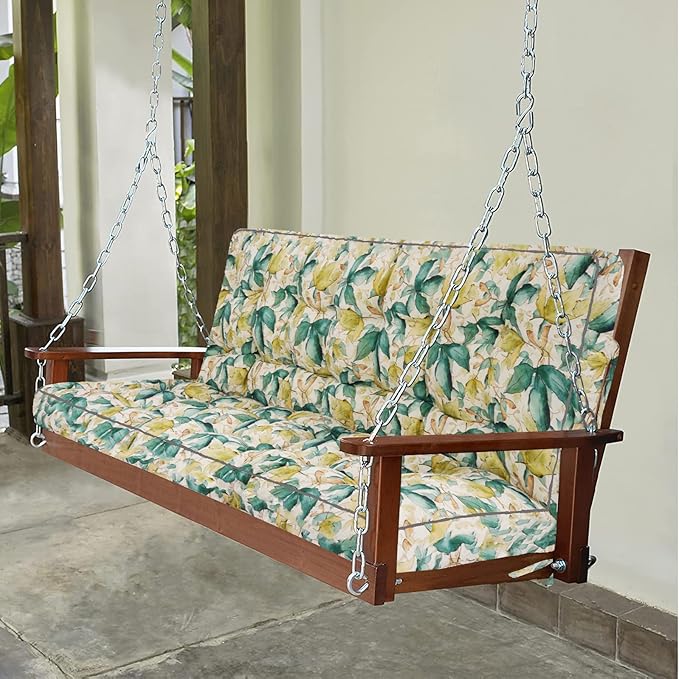 Swing Replacement Seat Cushions, 2-3 Seater Bench Cushions for Outdoor Furnitur with Backrest, Garden Recliner Seat Cushions Waterproof Sofa Pads (Clover, 63x40in)