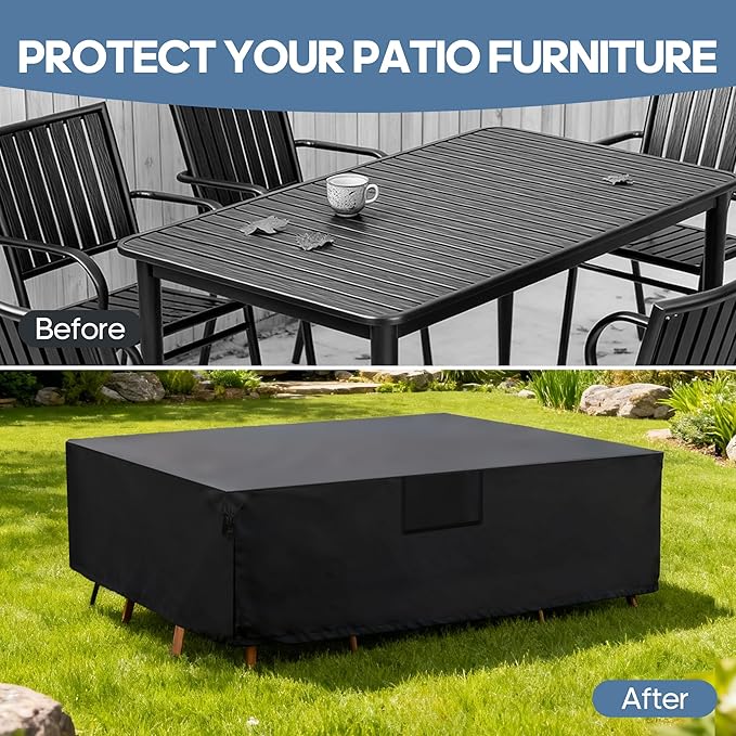 DUMOS Patio Furniture Cover Rectangular Heavy Duty 600D Waterproof UV Resistant Outdoor Sofa Couch Sectional Cover for Deck Table Chairs Backyard Dining Sets, 111"L x 74"W x 28"H, Black