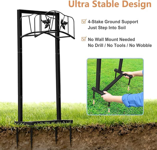 Skypatio Outdoor Garden Hose Holder, Heavy Duty Metal Water Hose Holder Holds 150ft Hoses Freestanding Hose Storage Stand with 4 Stakes, Rust-Resistant Hose Hanger for Outside