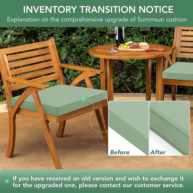 Outdoor Chair Cushions Set of 2: Waterproof & Fade Resistant Seat Cushion for Patio Furniture - 19 x 19 x 2 Inch Chair Pads with Ties and Hidden Zipper - Patio Chair Cushion Replacement, Sage Green