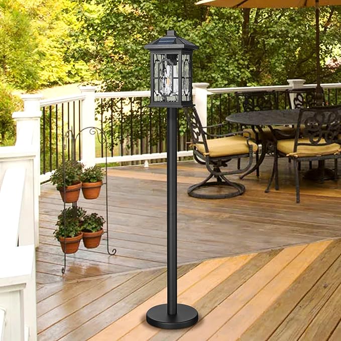 42.5 Inch Post Lights Solar Powered with Remote Control, Cordless Solar Floor Lamp Waterproof LED Portable Pathway Light Fixtures Dusk to Dawn Pole Lighting for Garden, Path, Yard, Patio