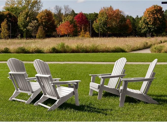 FUNBERRY Folding Adirondack Chair Set of 2, All Weather HDPE Fire Pit Chairs with Cup Holder for Outdoor