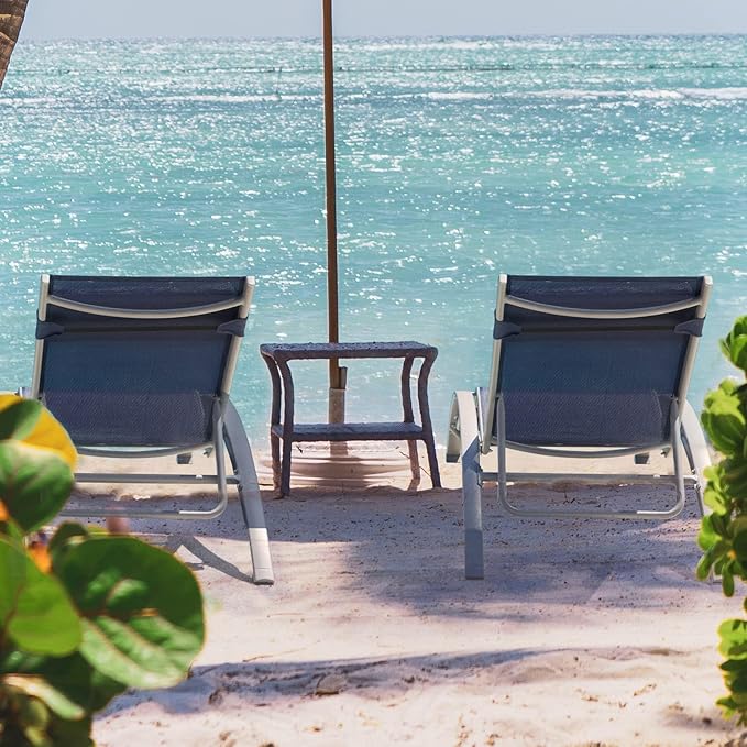Domi Outdoor Chaise Lounge Set of 2, Patio Recliner Chairs with Adjustable Backrest and Removable Pillow for Indoor & Outdoor Relaxation by The Beach, Pool, or Sunbathing on The Lawn, Navy Blue