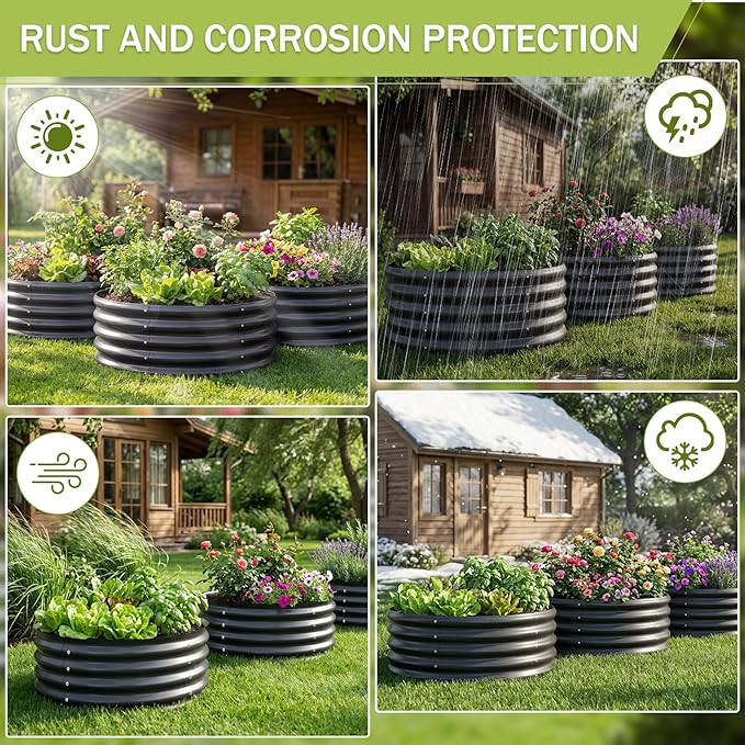 AHEONLAR 3PCS 2x2x2ft Galvanized Raised Garden Bed Kit Round Metal Flower Box Large Planter Raised Beds Outdoor Garden for Planting,Fruit,Herb Grey