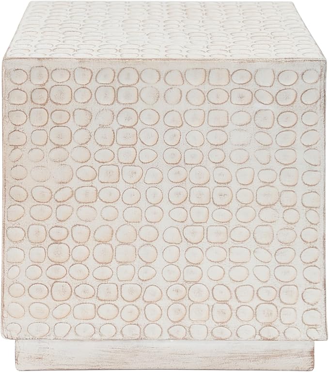 Christopher Knight Home Jeanie Outdoor Side Table Lightweight Concrete, Patio End Table Cube, MGO Fluted Coffee Table for Outside, Garden, Backyard, Poolside Accent Table, White Wash