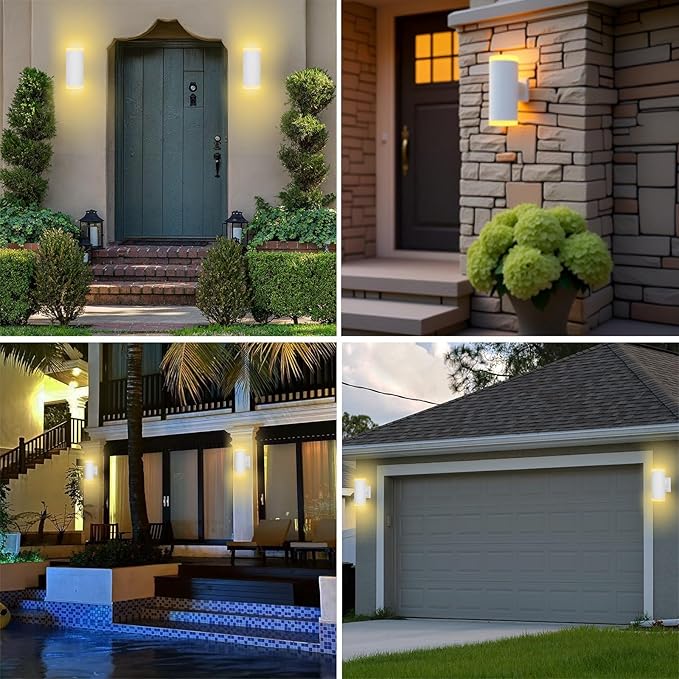 Dusk to Dawn Outdoor Wall Lantern, Waterproof Exterior Wall Sconce, Anti-Rust Aluminum Wall Mount Lighting Cylinder Design – Up and Down Lights Outdoor for Porch, Patio or Garage, 2 Pack
