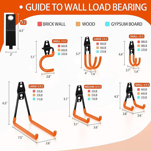 18 Pack Garage Hooks Heavy Duty - Anti-Slip Coating, Garage Storage Hooks for Hanging Bike,Ladder,Garden Tools,Hose