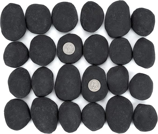 Stanbroil 24pcs Light Weight Ceramic Fiber Pebble Stones for Indoor Outdoor, Gas Inserts, Ventless, Vent Free, Electric, Outdoor Fireplaces and Fire Pits - Black