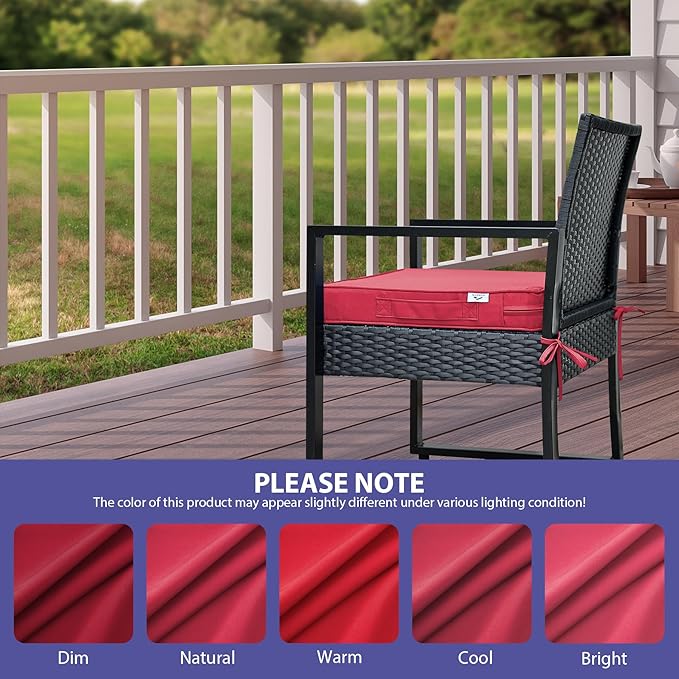 Outdoor Chair Cushions Set of 4,Waterproof Outdoor Seat Cushions for Patio Furniture,Patio Chair Cushion with Handle and Ties, Square Out Door Chair Pads,18.5" x 16" x 3", Burgundy