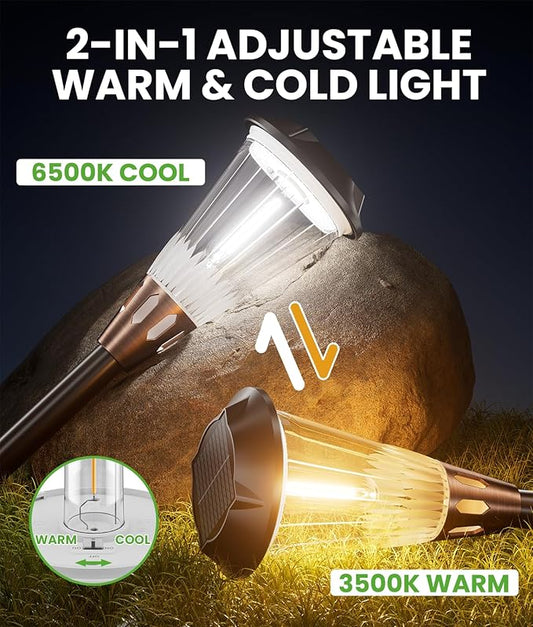 BITPOTT Solar Pathway Lights Outdoor, 8 Pack Bright 2-in-1 Warm&Cold Solar Lights Outdoor, IP65 Waterproof Garden Lights Solar Powered Walkway Lighting Outside for Yard Driveway Path Patio Landscape