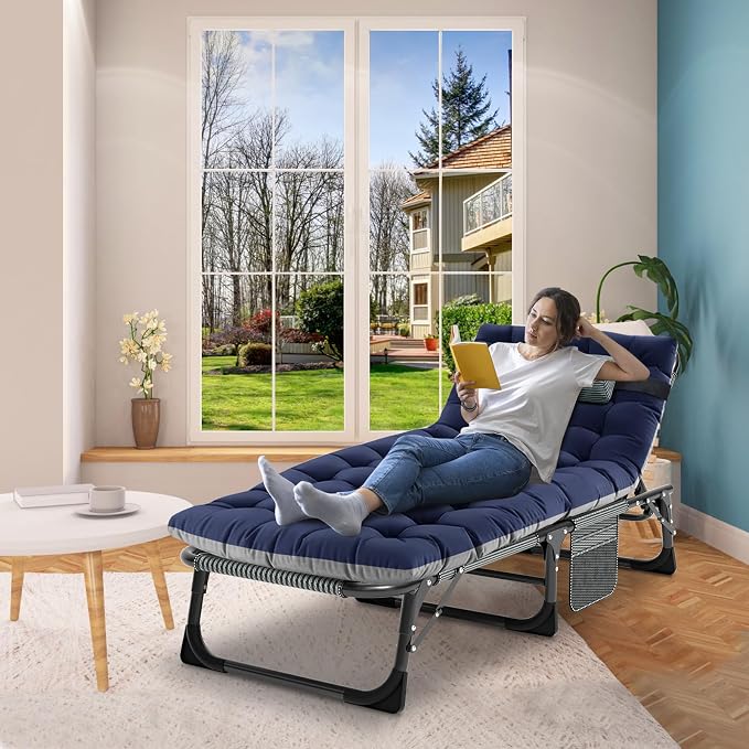 MOPHOTO Folding Lounge Chair 5-Position, Folding Cot, Portable Outdoor Chaise Lounge Chair for Sun Tanning, Perfect for Pool Beach Patio Sunbathing
