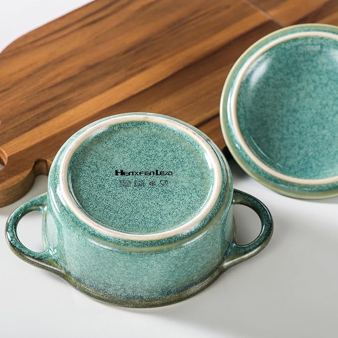 12 oz Mini Cocotte Set of 4, Ceramic Casserole Dishes with Lids & Handles | Reactive Glaze, Individual Baking & Serving, Ideal for Pot Pies, French Onion Soup, Casseroles & Baked Pasta, Oven Safe