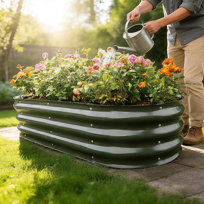 Gardmax Galvanized Raised Garden Bed, Lightweight Planter Boxes Outdoor with Easy Assembly, Large Garden Bed for Vegetables, Fruits, Flower Dark Grey