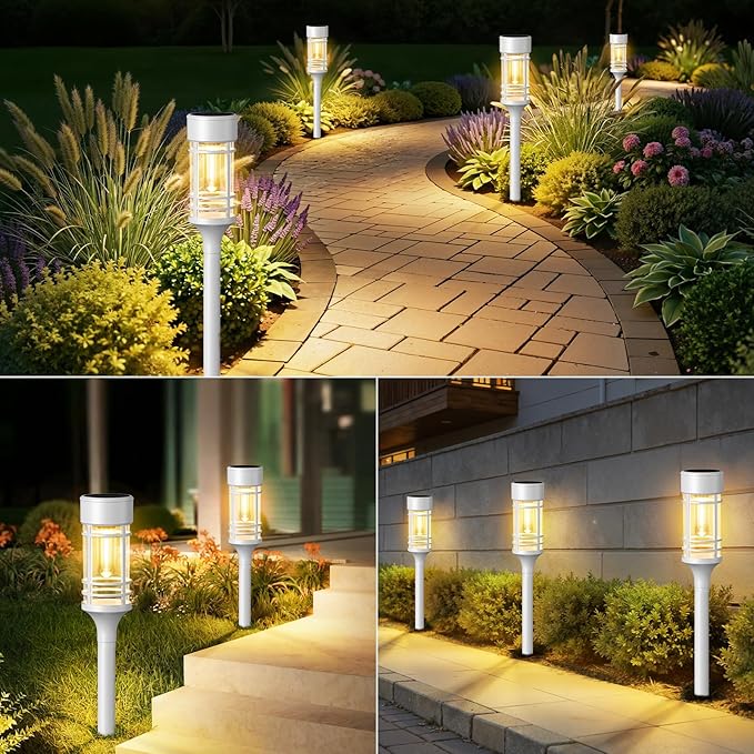 LETMY 12 Pack Solar Pathway Lights Outdoor, Bright Solar Lights Outdoor Waterproof IP65, Solar Garden Lights Outdoor for Yard Walkway Driveway Landscape Garden Decor (White)