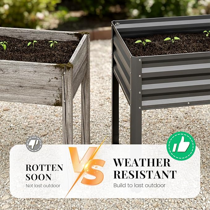 KING BIRD Large Raised Garden Bed with Cover Galvanized Elevated Planter Box with Legs 48×24×56 in for Backyard, Patio, Balcony, 700lb Capacity, Dark Grey