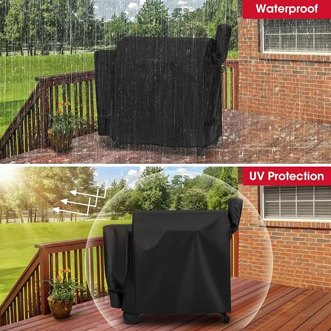 Unicook Pellet Grill Cover Compatible for Traeger Pro 34 Series, Texas, Pit Boss 820, Grilla Silverbac Grills, Unique Waterproof Vinyl with Polyester Lining, Outdoor Full Length Smoker Cover