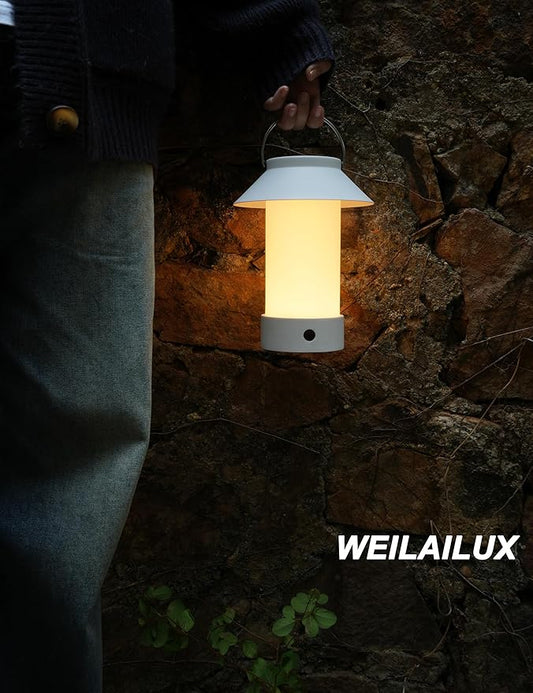 Rechargeable Outdoor Lantern Waterproof, Dimmable Warm White & Flickering Flame Mood Light, Portable Cordless Table Lamp for Patio/Camping/Shower/Emergency Power Outage (Coffee)