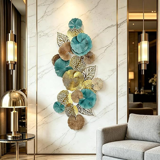 Roivikis Large Metal Wall Art Decor, Modern 3D Abstract Lotus Leaves Wall Decor, Decoration for Indoor Outdoor for Living Room, Bedroom, Entryway