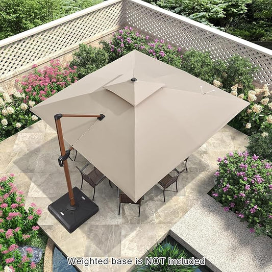 PURPLE LEAF 11' X 11' Patio Umbrella Cantilever Outdoor Umbrellas Square Large Parasol Windproof Sunshade Heavy Duty Sun Umbrellas for Deck Pool Patio Garden, Beige