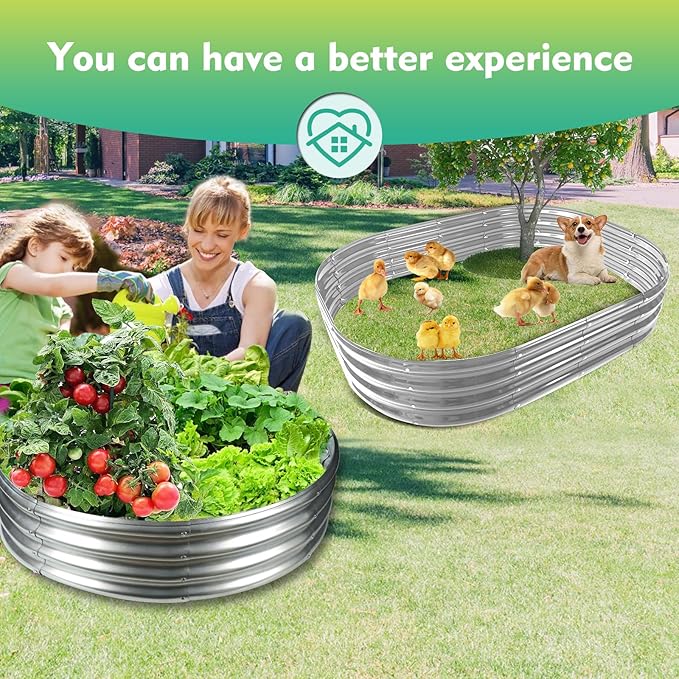 36 Inch Diameter Galvanized Garden Raised Bed/Plant Box/Fire Pit Ring-0.8mm Thick,12 Inch Tall,Crimped Edge and Corner,No Sharpe,Perfect for Plantings (Silver, 36 Dia X 11.5 inches)
