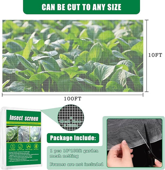 10 X 100 FT Garden Mesh Netting Pest Barrier for Raised Beds, Fruit Tree Netting for Cicadas, Bird Insect Nettings for Garden, Blueberry Bush Strawberry Netting Cover for Garden Protection