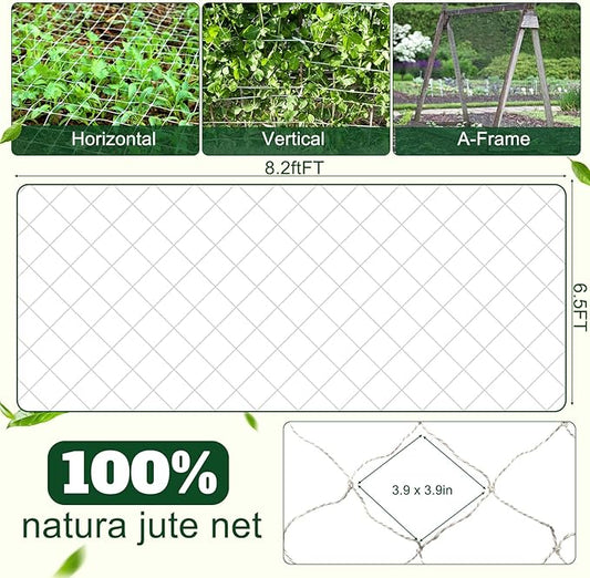 1 Piece White Jute Net Plant Support Netting 6.6 x 8 ft Heavy Duty Garden Plant Trellis Netting for Climbing Outdoor Indoor Grow Net for Cucumber Vine Tomatoes Peas Flower Fruits Vegetables