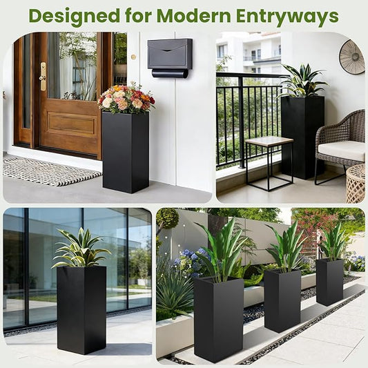 Nexum 30 Inch Tall Metal Planter Box for Outdoor/Indoor Use, Heavy Duty Galvanized Steel Vertical Planter, Modern Large Planter Boxes for Front Door, Porch & Patio (Tall Planter)