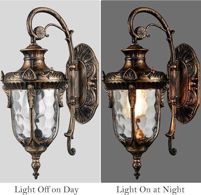 SAMTEEN Bronze Outdoor Light Fixtures Wall Mount 15.8" H Waterproof Exterior Wall Sconce with Hammered Glass Shade Outside Porch Light for House Garage Front Door