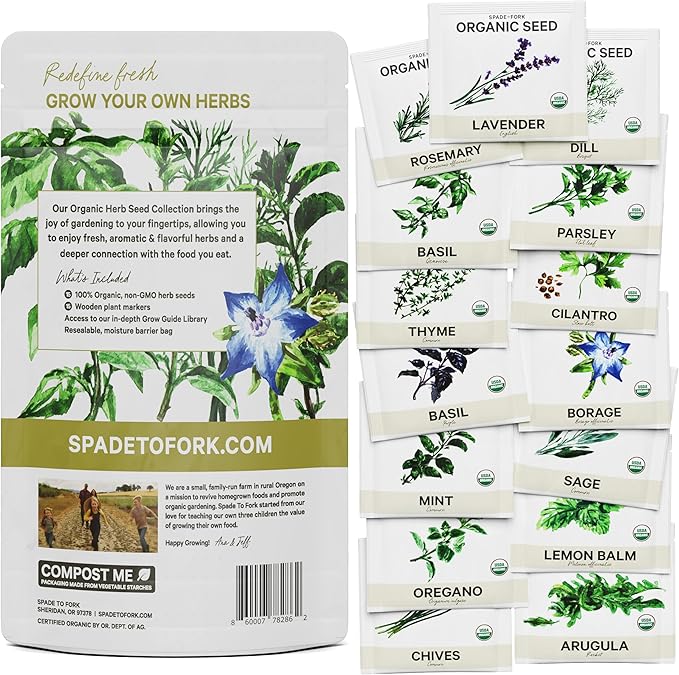 15 Certified Organic Herb Seeds Variety Pack (4X More) 10,000+ Non GMO Seeds for Planting Indoor Herb Garden or Outdoor Herb Garden Seeds for Planting | Including Basil, Rosemary & More