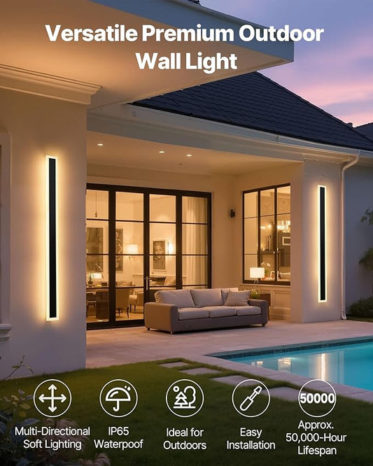 VEVOR Outdoor Wall Lights, 2 Pack, 39.4 Inch Long Strip Modern Exterior Wall Sconce Light Fixtures, 2700K-6000K, IP65 Waterproof Anti-Rust, Dimmable Outside Wall Mount Lighting, for House Porch Garage