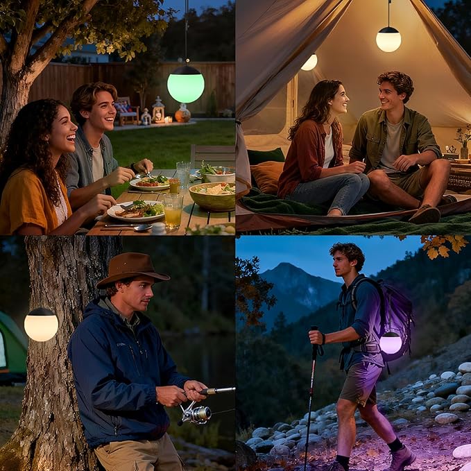 FUYO Rechargeable LED Camping Lantern, 2-Pack Garden Decor Lights Waterproof Outdoor Lanterns w/ Remote & 8 Colors, Hanging Ball Lights for Backyard Fence Pathway Porch Christmas Decorative