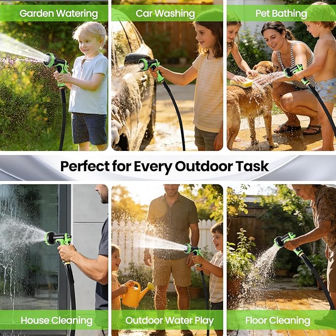 50FT Non-Expandable Garden Hose Lightweight Flexible Water Hose With Sprayer Nozzle High Pressure Kink Resistant & Leakproof Durable Portable For Yard Garden Lawn