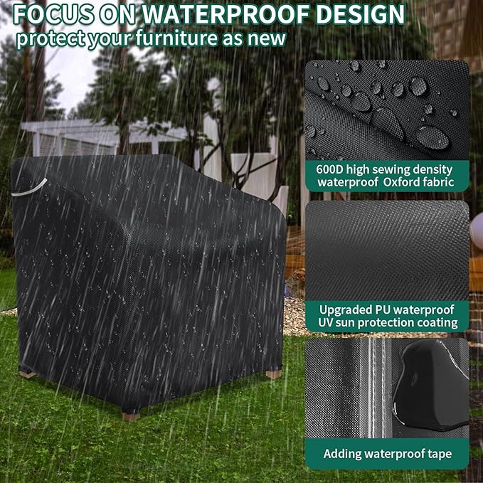 AKEfit Patio Chair Covers for Outdoor Furniture Waterproof 1 Pack,Heavy Duty Waterproof Outdoor Chair Covers for All-Weather Protection Lawn Lounge Deep Seat,Black-32Wx37Dx36H inches