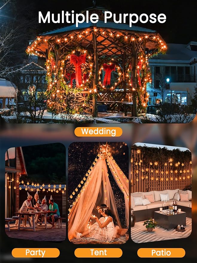 LORRYTE 2-Pack 100 LED Orange Solar Christmas Lights Outdoor - 64FT Waterproof Solar Globe String Lights with 8 Lighting Modes, Solar Outdoor Christmas Decorations for Tree Garden Patio Party