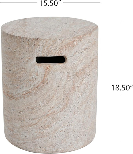 Christopher Knight Home Jaym 18.5" H Indoor Outdoor Accent Side Table, Patio Decorative End Table, Round Lightweight Concrete Garden Stool for Patio Balcony & Garden Decor, Travertine