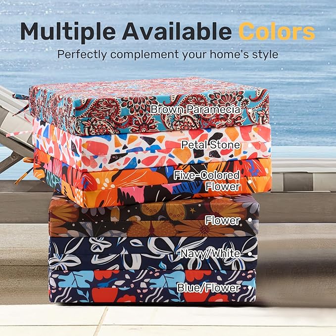 UNIKOME Outdoor Chair Cushions Pack of 4, Water Resistant Patio Cushions with Ties, High Density Sponge Filling Square Corner Seat Cushions for Outdoor Furniture, 24"*24"*4", Brown Paisley