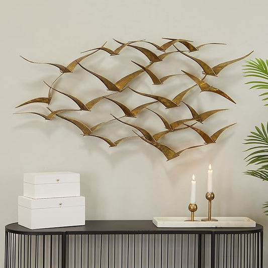 Deco 79 Metal Bird Home Wall Decor Foiled Flying Wall Sculpture, Wall Art 47" x 4" x 21", Gold