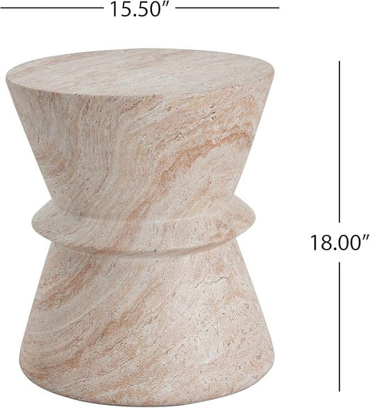Christopher Knight Home Jaym 18.00" H Indoor Outdoor Accent Side Table, Patio Decorative End Table, Hourglass-Shaped Lightweight Concrete Garden Stool for Patio Balcony & Garden Decor, Travertine