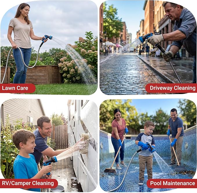 Lefree 100ft Metal Garden Hose - Heavy Duty 304 Stainless Steel Flexible Water Hose, No Kinks & Leak-Proof with Upgraded Handle, 10-Function Spray Nozzle & 4 Spare Gaskets for Yard, RV, Pet Bath