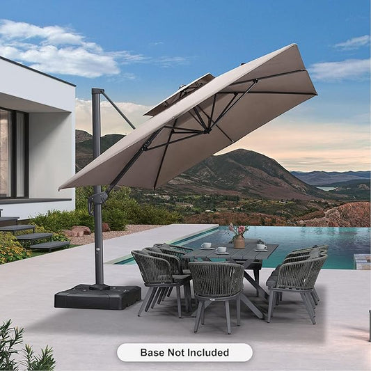 PURPLE LEAF Cantilever Patio Umbrella Outdoor Aluminum Offset Square Umbrella Windproof Heavy Duty Hanging Outside Umbrella for Deck Pool Garden