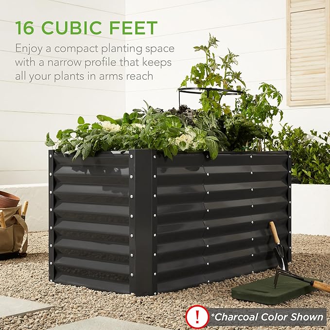 Best Choice Products 4x2x2ft Outdoor Metal Raised Garden Bed, Deep Root Planter Box for Vegetables, Flowers, Herbs w/ 119 Gallon Capacity - Burgundy