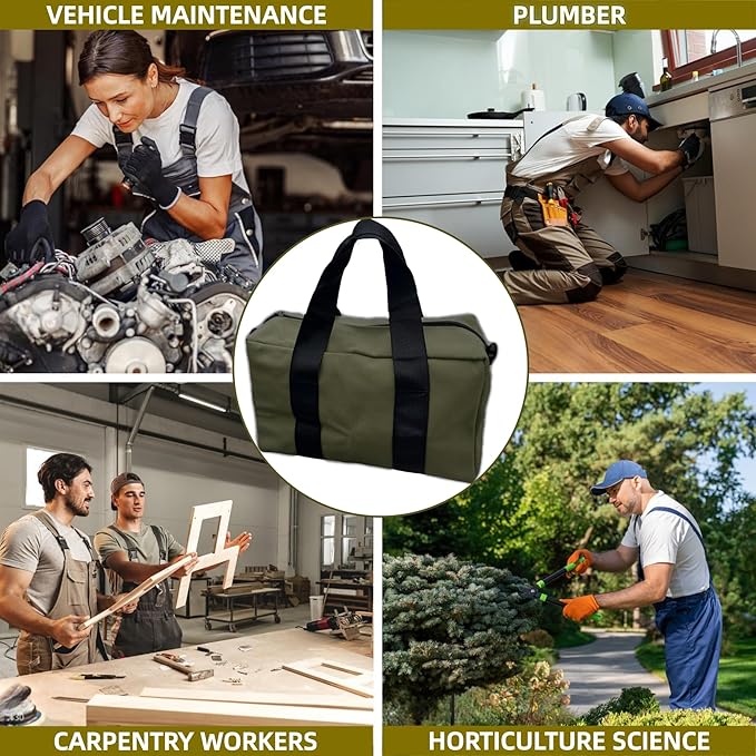 BLIRITEL Wide Mouth Tool Bag, Heavy Duty Canvas Tool Storage Bag, Large Capacity Handbag, Multi-function Tool Organizer Tote Bag for Storage Wrenches Pliers (Army Green, 18 Inch)