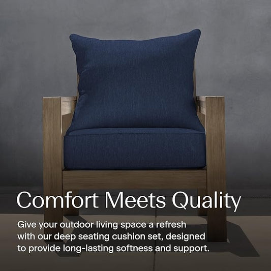 Honeycomb Outdoor Heritage Deep Seat, 24 x 23, Textured Solid Indigo Blue Chair Cushion for Patio Furniture