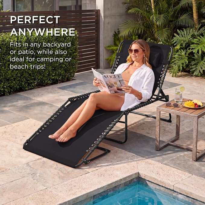 Best Choice Products Extra Wide Patio Chaise Lounge Chair, Portable Outdoor Folding Recliner for Lawn, w/ 8 Positions, Handles, 440lb Capacity - Black