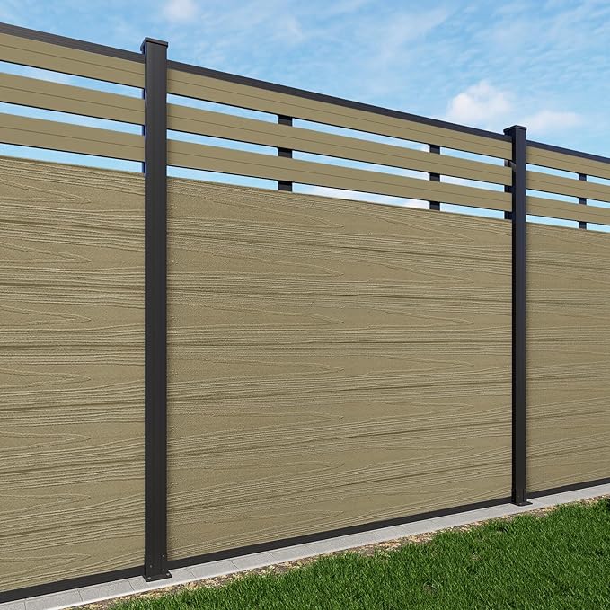 Mondaria Semi-Closed Privacy Fence Panels with 1 Post for Outside, 6ft(W) x 6ft(H), Wind Resistant Wood Plastic Composite Fencing Panels for Patio, Backyard, Garden and Pool, Ancient Wood