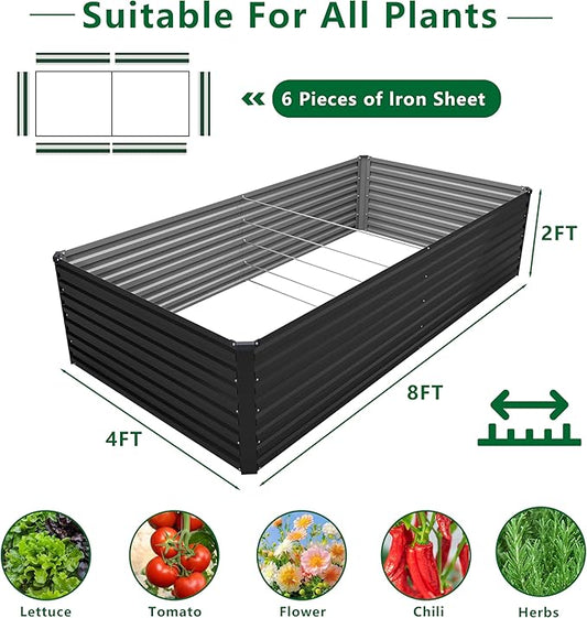 DIIYIV Galvanized Raised Garden Bed Kit Outdoor Patio,8x4x2ft Large Rectangular Metal Planter Boxes,Deep Root Box Planter for Gardening,Vegetables,Flowers,Herbs-Black