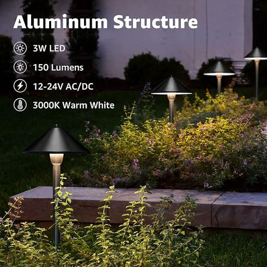 SUNVIE Low Voltage Landscape Lights 3W LED Pathway Lights Low Voltage 3000K Landscape Lighting 12-24V Waterproof Aluminum Wired Landscape Path Lights for Garden Walkway Yard ETL Listed Cord, 12 Pack