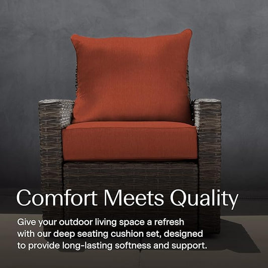 Honeycomb Outdoor Heritage Deep Seat, 24 x 23, Textured Solid Terracotta Chair Cushion for Patio Furniture