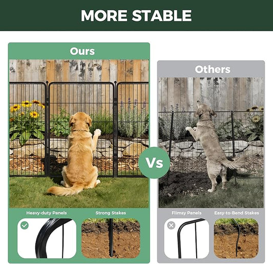 FXW Garden Fence Outdoor for the Yard – 40in(H) x 13.6ft(L) Heavy Duty Metal Animal Barrier for Dog and Rabbit, Decorative Dog Fence, 6 Panels, Black